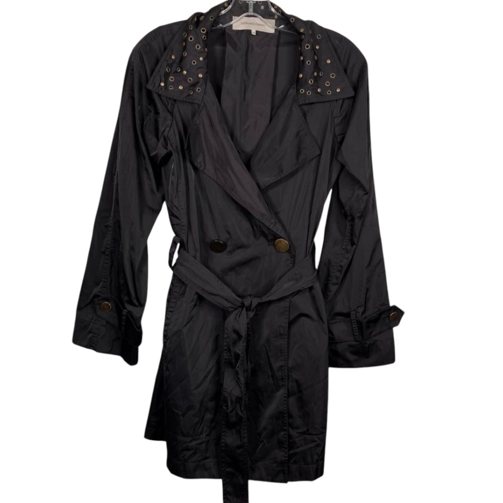 Gerard Darel Black Trench Coat Grommets On Collar EU Sz 36